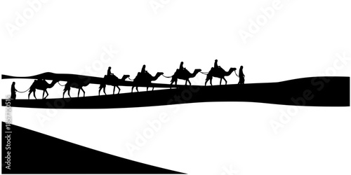 Sahara Desert Camel Caravan Trekking Silhouette