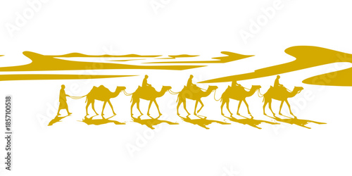 Sahara Desert Camel Caravan Trekking Silhouette