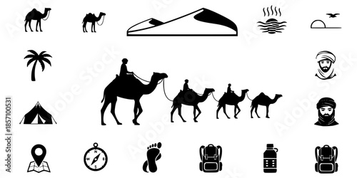 Sahara Desert Camel Caravan Trekking Silhouette