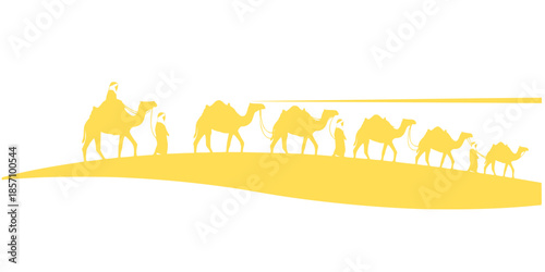 Sahara Desert Camel Caravan Trekking Silhouette
