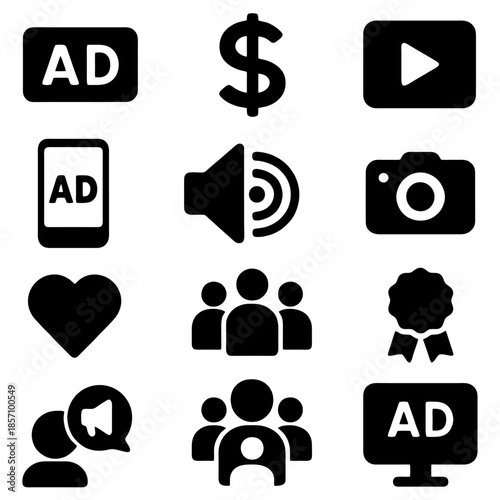 Diverse Icon Set: A modern collection of concise icons encompassing a variety of themes, ideally suited for digital and print applications.