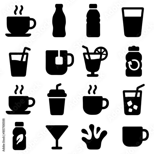 Diverse Refreshment Silhouettes: A curated collection of refreshment silhouettes, each depicting a unique beverage choice, ready to quench thirst and refresh the senses.