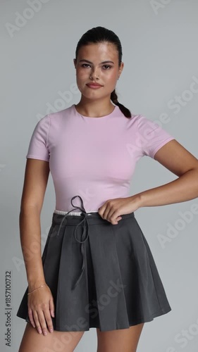 Studio model with stylish attire, Professional fashion photography capturing confident fullbody