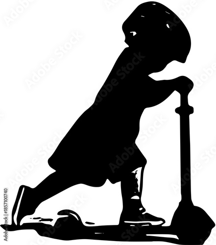 Silhoutte of a girl is playing on a scooter