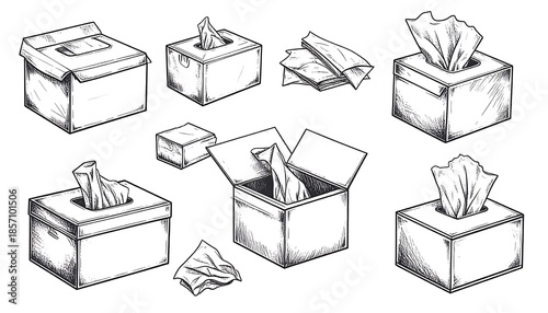 Sketch of tissue boxes, representing hygiene, healthcare, and personal care items