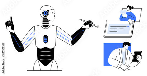 Artificial intelligence concept. Artificial intelligence interacting with humans on professional tasks and digital devices. Artificial intelligence reshaping modern communication, automation trends