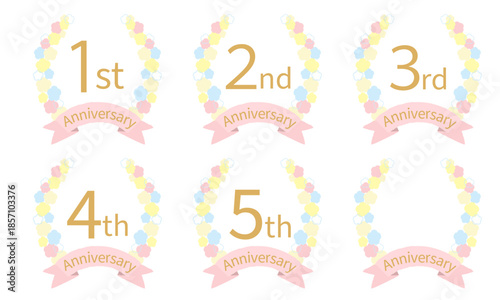 手描きの花のリースのアニバーサリーデザイン