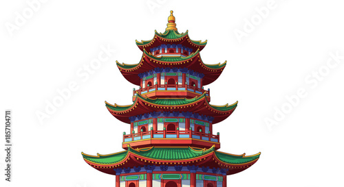 Traditional Chinese Pagoda Architecture with Multi-tiered Roofs and Decorative Details