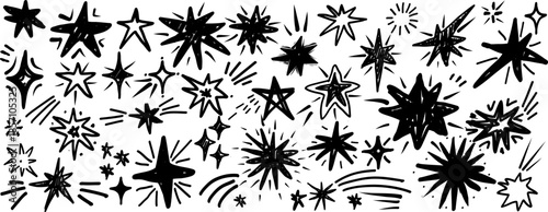 Scribble hand drawn stars set with pencil line texture, adding raw handmade character and strong visual emphasis to designs