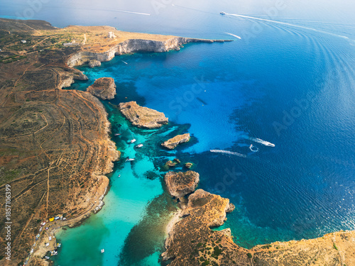 Принти на полотні Blue Lagoon on Comino Island, Malta - aerial drone view