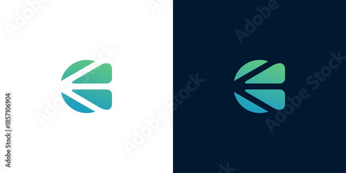 Modern abstract geometric letter E or K logo design, showcasing a vibrant green and blue gradient. This versatile and dynamic mark is ideal for innovative brands seeking a contemporary identity