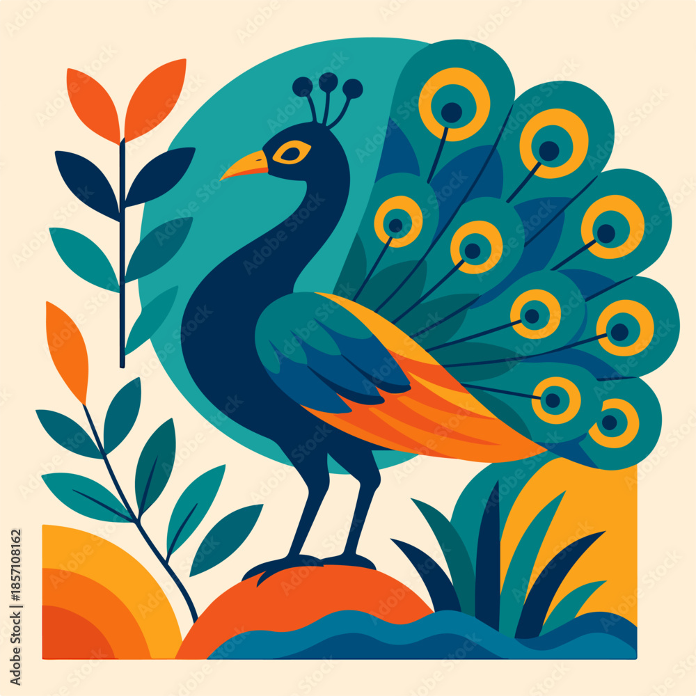 Fototapeta premium Colorful Peacock Decorative Illustration