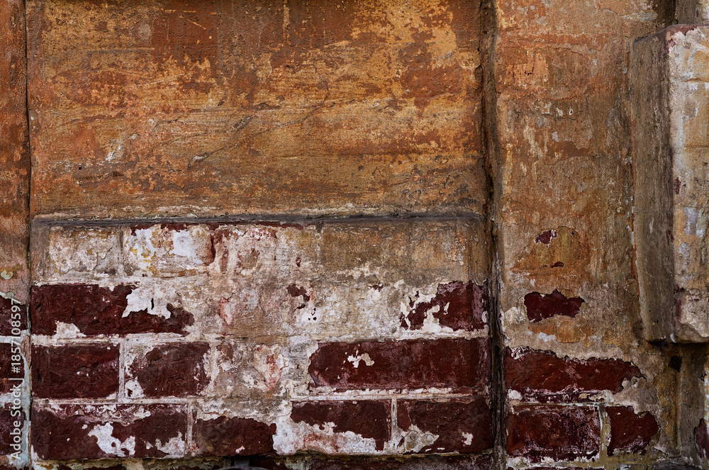 custom made wallpaper toronto digitalTextured Urban Wall: Rustic Red Brick and Weathered Plaster Surface Showcasing Vintage Architectural Design