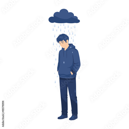 Depression and constant sadness concept, man under rain cloud