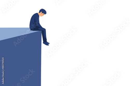 Deep loneliness and emotional crisis concept, man sitting on edge