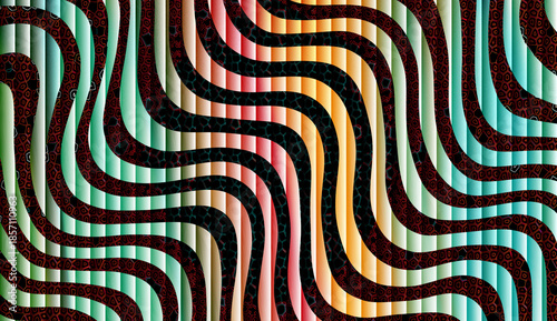 Schilderij op canvas Abstract Psychedelic Op Art Background with Wavy Liquid Distortion, Vibrant Rain