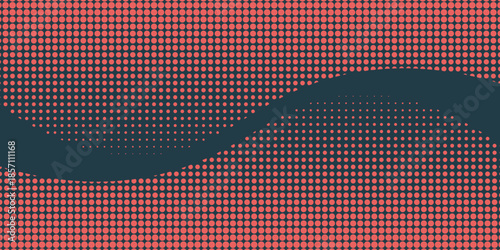 Vector Halftone Pattern Smooth Curved Border Red Blue Abstract Background. Dots Rounded Squares Blurry Pattern Pop Art Design Texture.