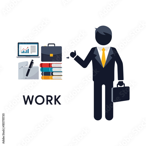 Businessman with Briefcase and Office Supplies - Business Concept