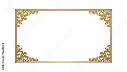 Ornate vintage gold frame for text with a golden floral ornament border and antique vector leaf pattern illustration on a retro card design