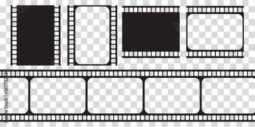 Old retro movie film strip set with grunge texture isolated on white background. Film strip templates. Cinema and filmmaking concept.