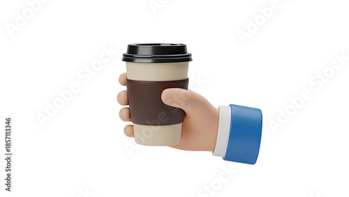 Hand holding a disposable coffee cup on transparent background