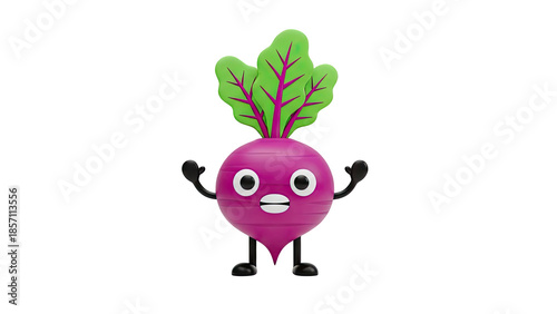 3D Cute cartoon beet character with hands and feet on transparent background