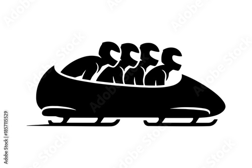 Black silhouette vector of bobsled team in racing sled. Clean minimalist design perfect for winter sports, Olympic games, teamwork and competition themes. Professional vector illustration.