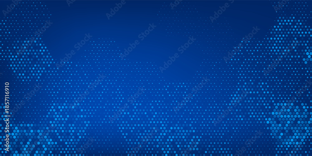 © Mansur - Blue glowing hexagon texture. Abstract neon hexagonal grid wallpaper. Navy honeycomb pattern backdrop. Vector modern technology, business, science, healthcare, medicine, presentation design background