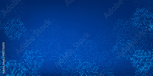 Blue glowing hexagon texture. Abstract neon hexagonal grid wallpaper. Navy honeycomb pattern backdrop. Vector modern technology, business, science, healthcare, medicine, presentation design background