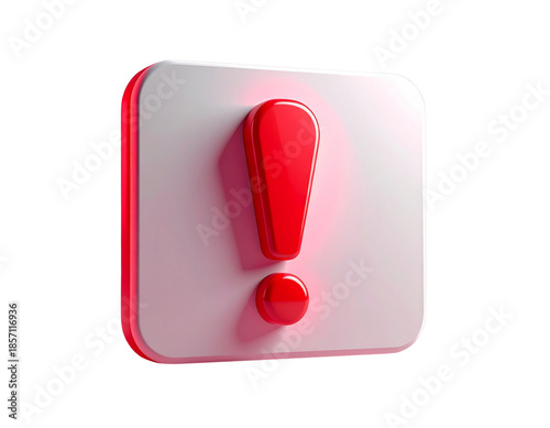Vibrant 3D rendered red exclamation mark icon with shadow effect, perfect as a high-quality warning symbol or error alert notification graphic png asset