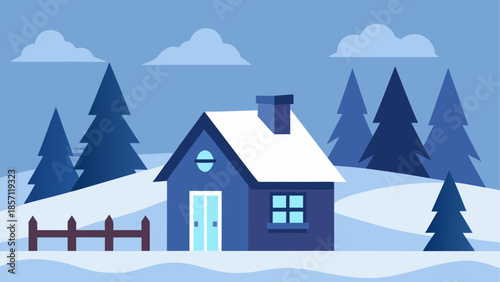 Cozy winter cabin in snowy forest