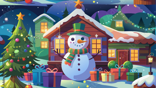 Snowman in winter village