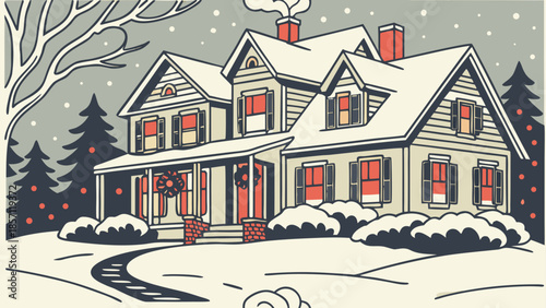 Cozy winter cottage in the snow