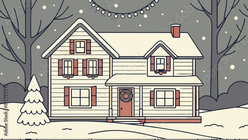 Cozy winter house in snowy landscape