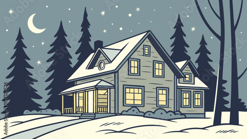 Cozy cottage in winter wonderland