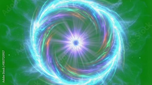 Vibrant Swirling Energy Portal with Rainbow Colors and Particles on Green Screen Background Cinematic Motion Graphic Element