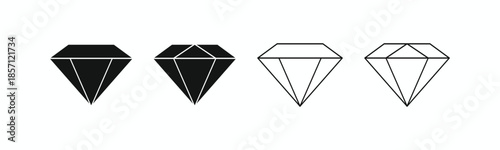 Diamond gemstone icon set. Professional line and solid vector graphics for jewelry stores, expensive branding, and crystal graphic symbols. Set of diamond icons in line and silhouette styles