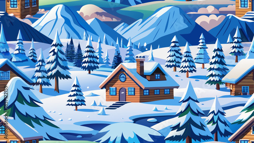 Serene snowy mountain village