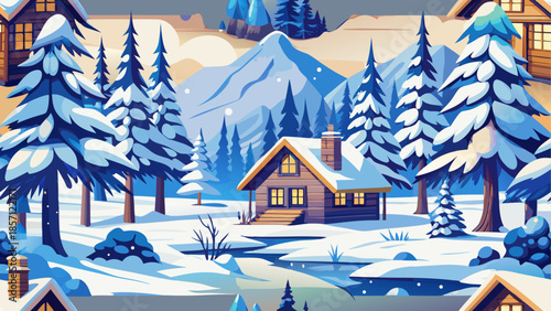Serene winter cabin scene