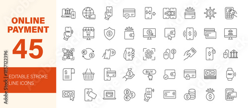 Online payment icon set. Editable line icons. Vector illustration.