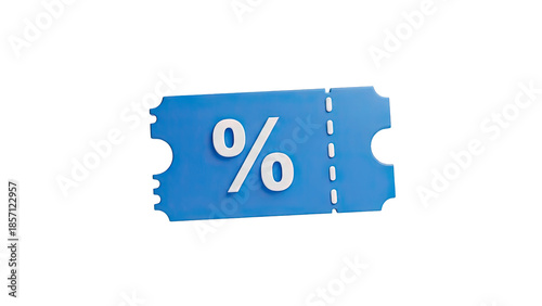Blue Discount Coupon Ticket with Percentage Sign on transparent background