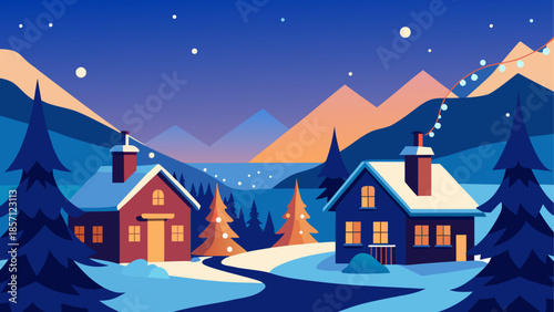 Cozy mountain village in winter