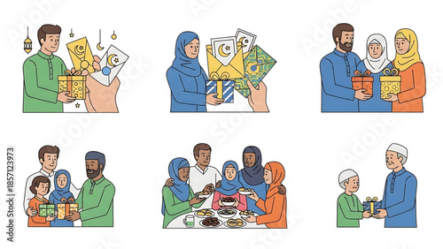 Eid al-Fitr Celebration Families Exchanging Gifts and Enjoying Festivities Together