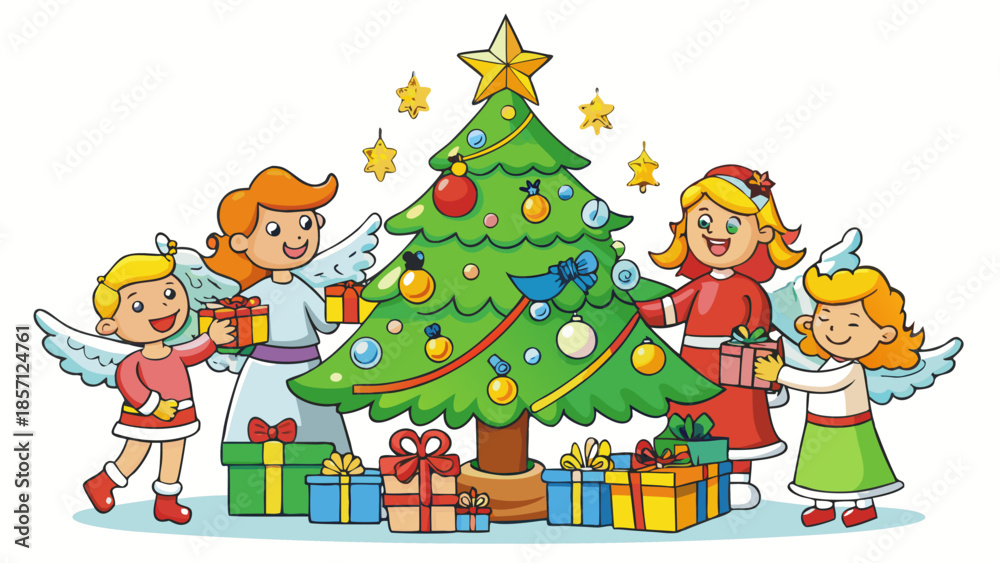 Obraz premium Children decorating christmas tree