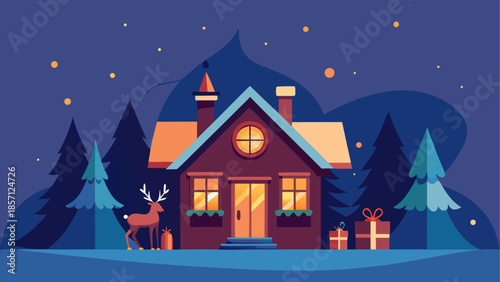 Cozy winter cabin in snowy forest