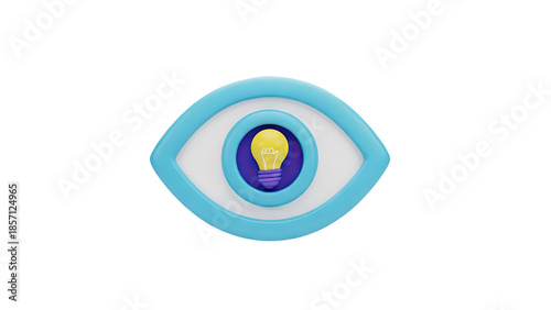 Eye with a light bulb inside symbolizing an idea on transparent background
