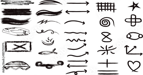 A collection of 32 unique symbols and icons in black and white