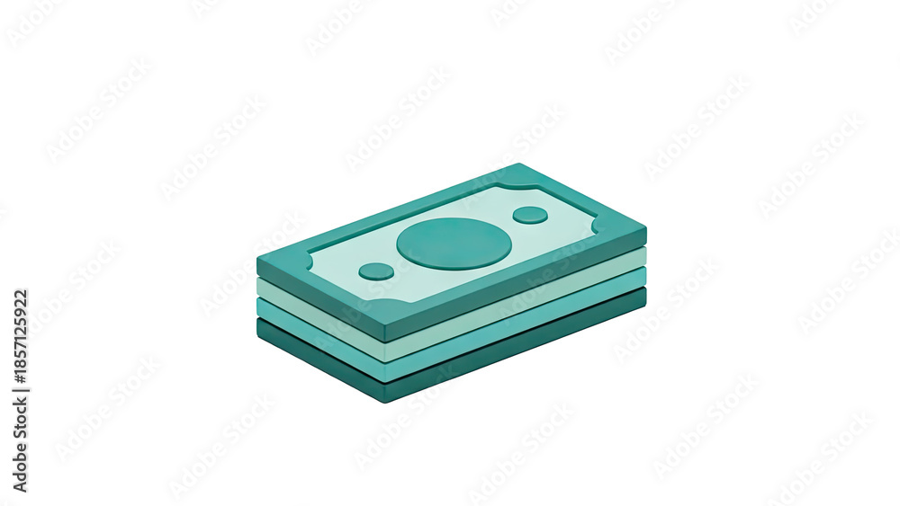Fototapeta premium 3D Stack of stylized green bills on transparent background