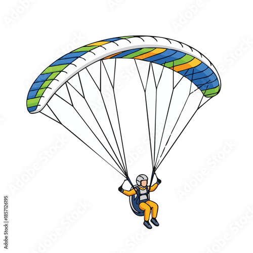 Parachutist soaring through the sky with a vibrant parachute illustration