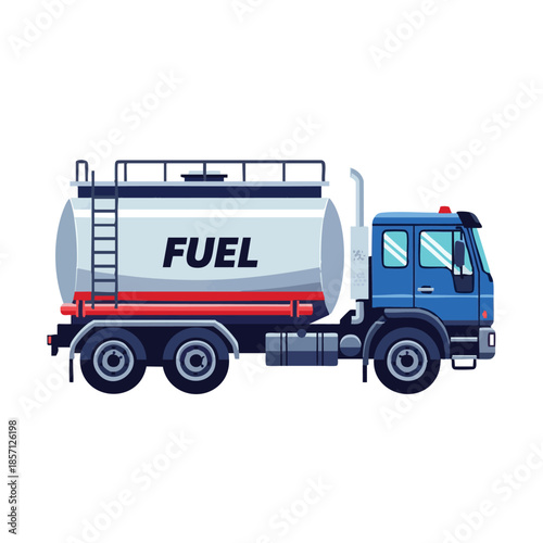 Fuel tanker truck driving on the road, vector illustration of a transportation vehicle